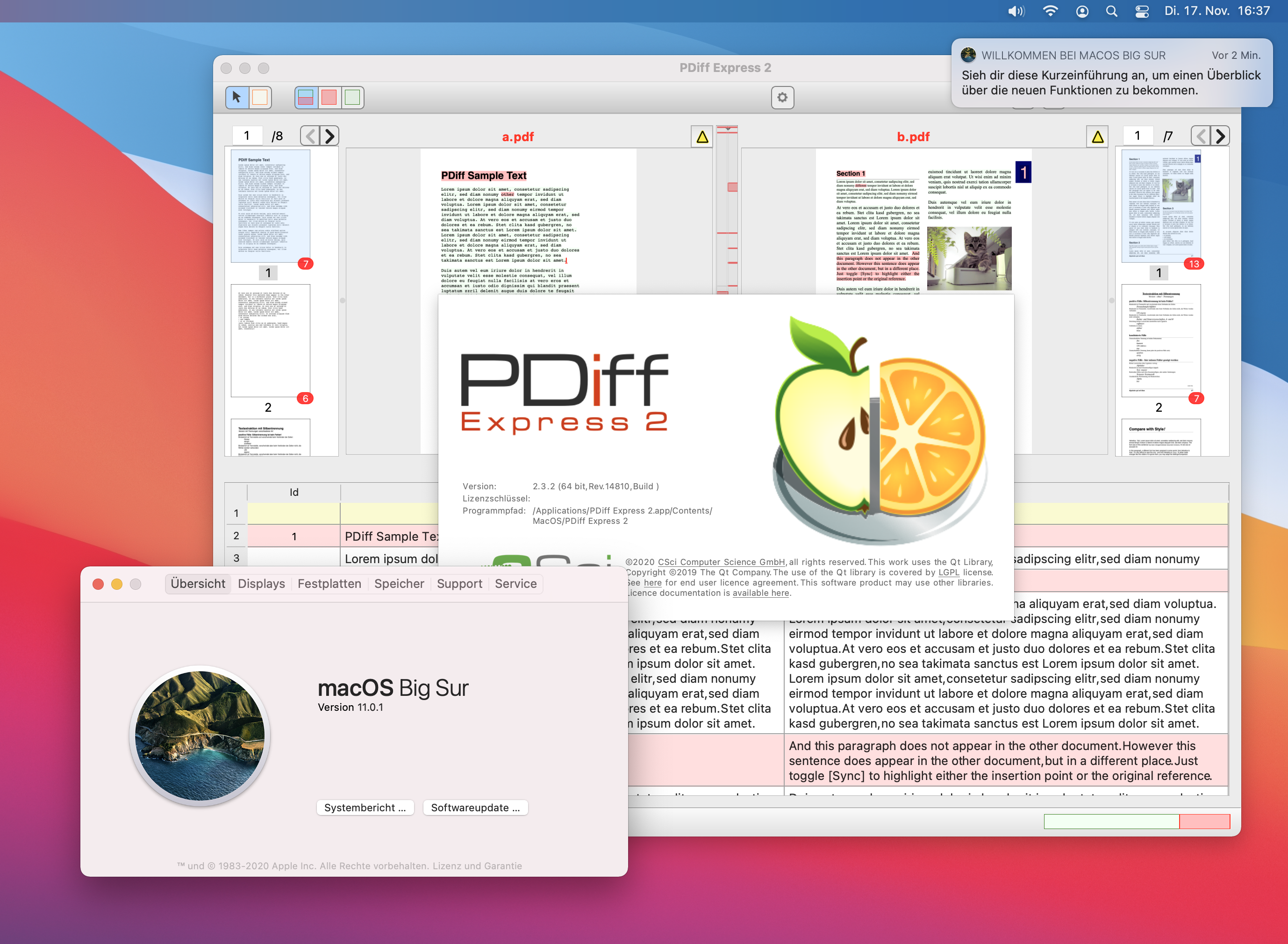 PDF vergleichen mit PDiff Express unter macOS 11 Big
Sur