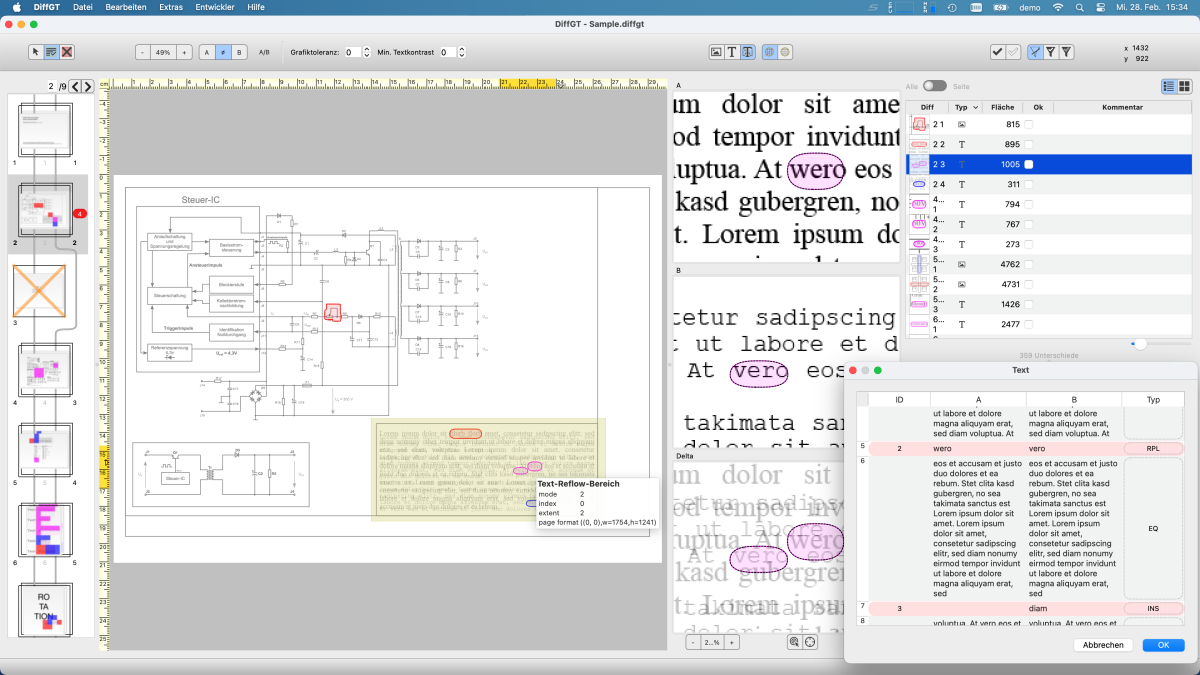 Diff GT 3.5 (Text Reflow): PDF comparison for circuit diagrams, technical drawings(CAD), blueprints