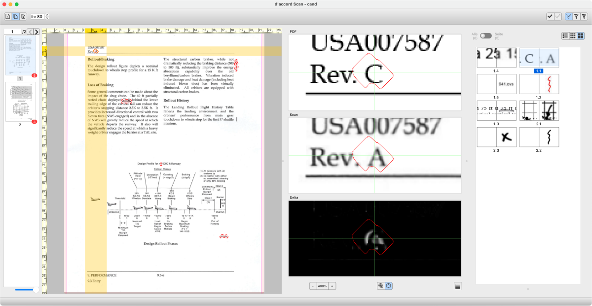 Comparison of PDF to Scan with d'accord Scan using the example of a technical manual