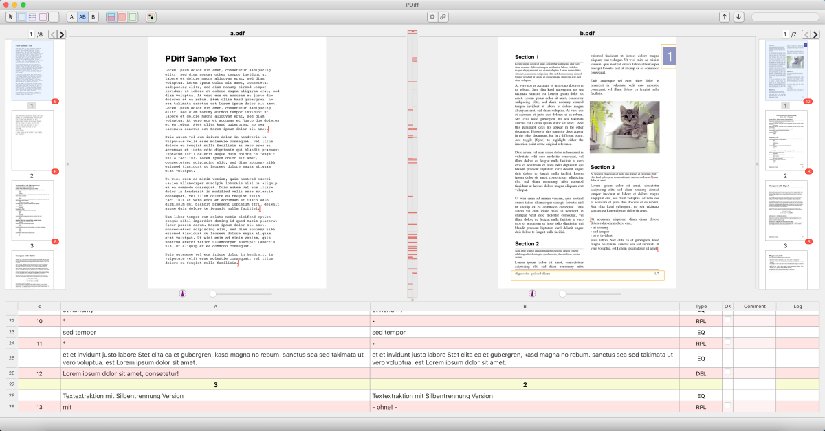With exclusion areas: Footers and margins on all pages in PDF B excluded from comparison.